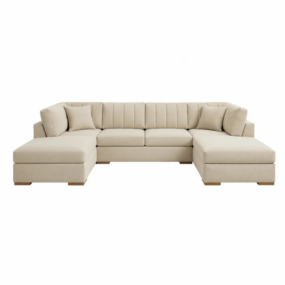 Narożna sofa modułowa L z tkaniny poliestrowej, 300x200x80 cm, beżowa