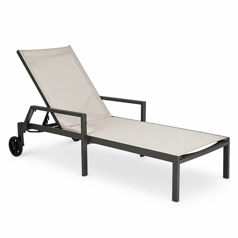 Leżak ogrodowy aluminiowy z beżowym siedziskiem z poliestru 200 x 65 x 35 cm