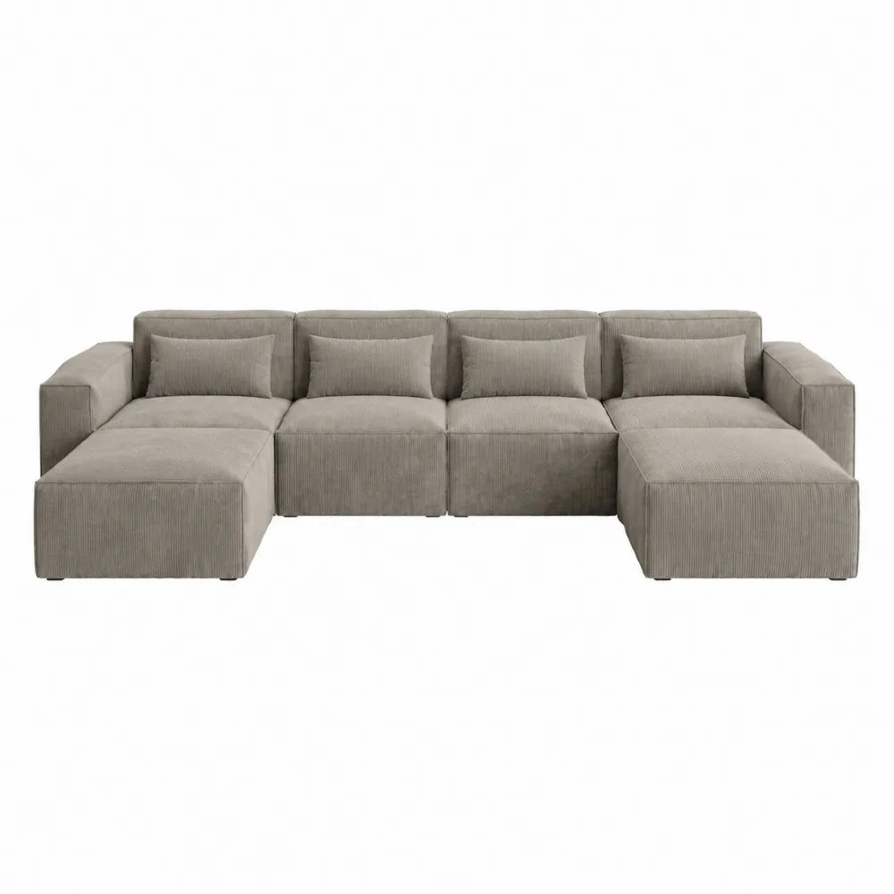 Modułowa sofa narożna z tkaniny sztruksowej beżowa 320 cm