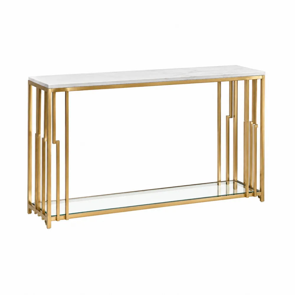 Konsola prostokątna marmurowa ze stali 120x40x80 cm złota