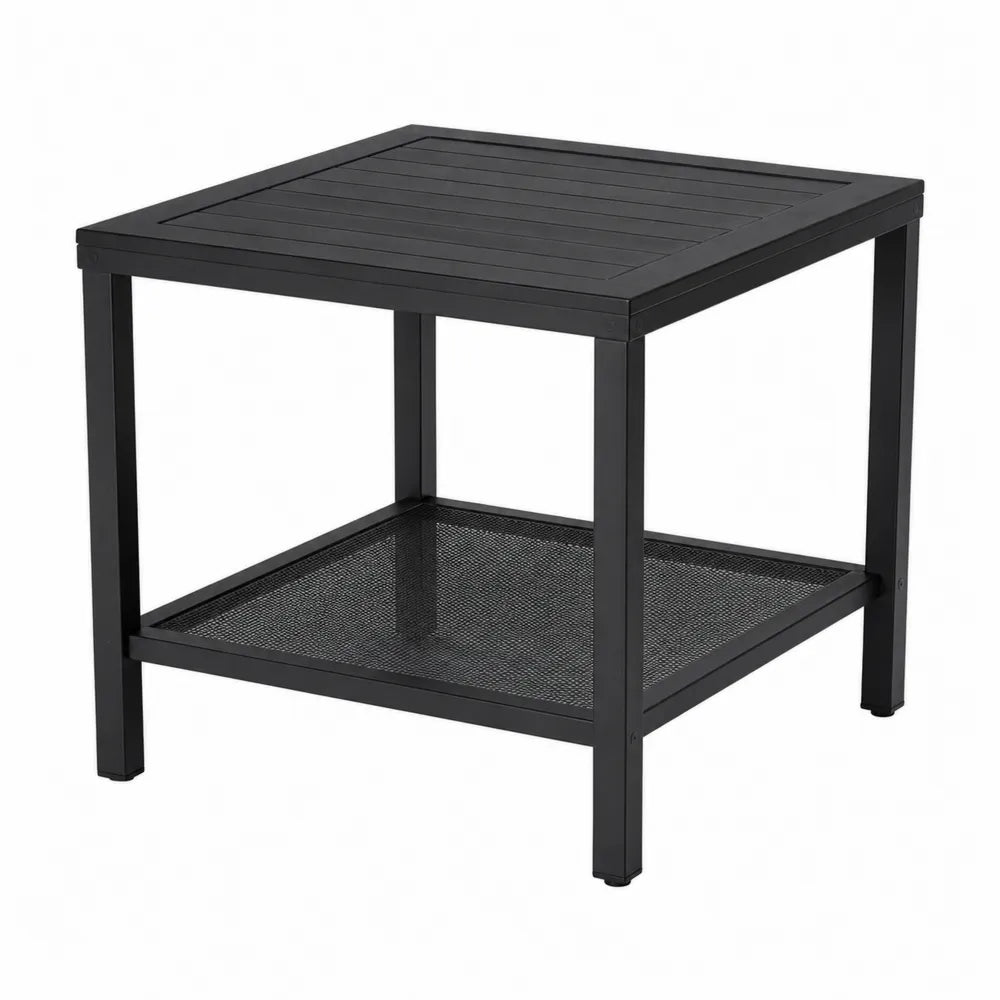 Stolik ogrodowy metalowy czarny 45cm z półką