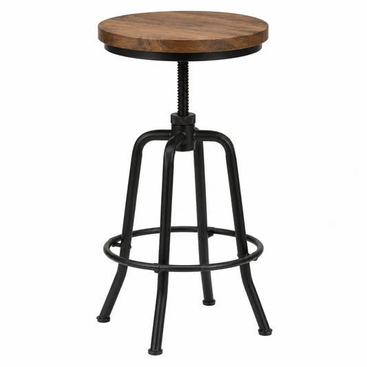 Taboret barowy drewno metal regulowany brązowy czarny