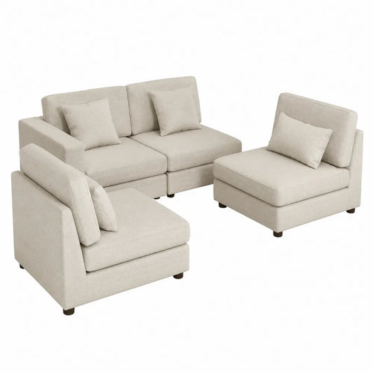 Beżowa modułowa sofa 3-częściowa z tkaniny poliestrowej