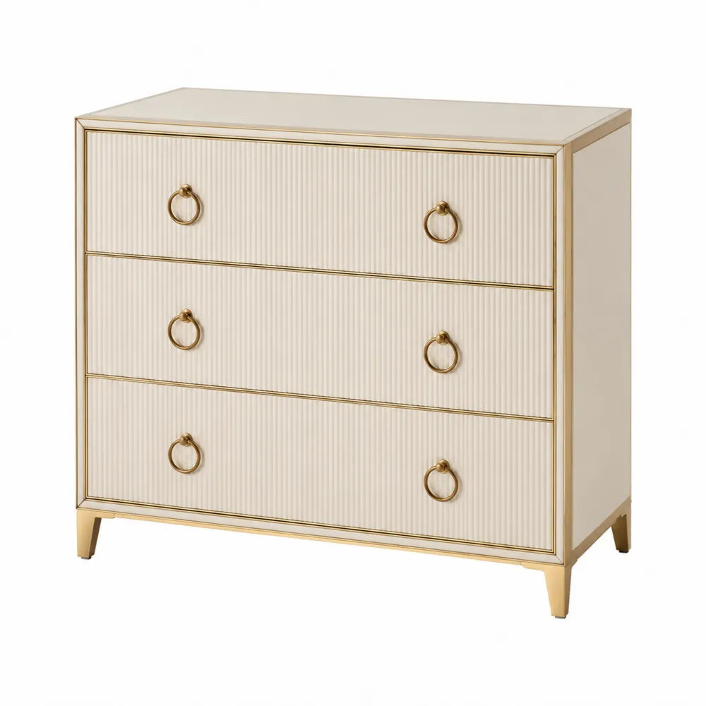 Komoda 3 szuflady MDF wykończenia mosiężne beżowo-złota 100 cm