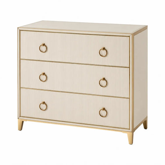 Komoda 3 szuflady MDF wykończenia mosiężne beżowo-złota 100 cm