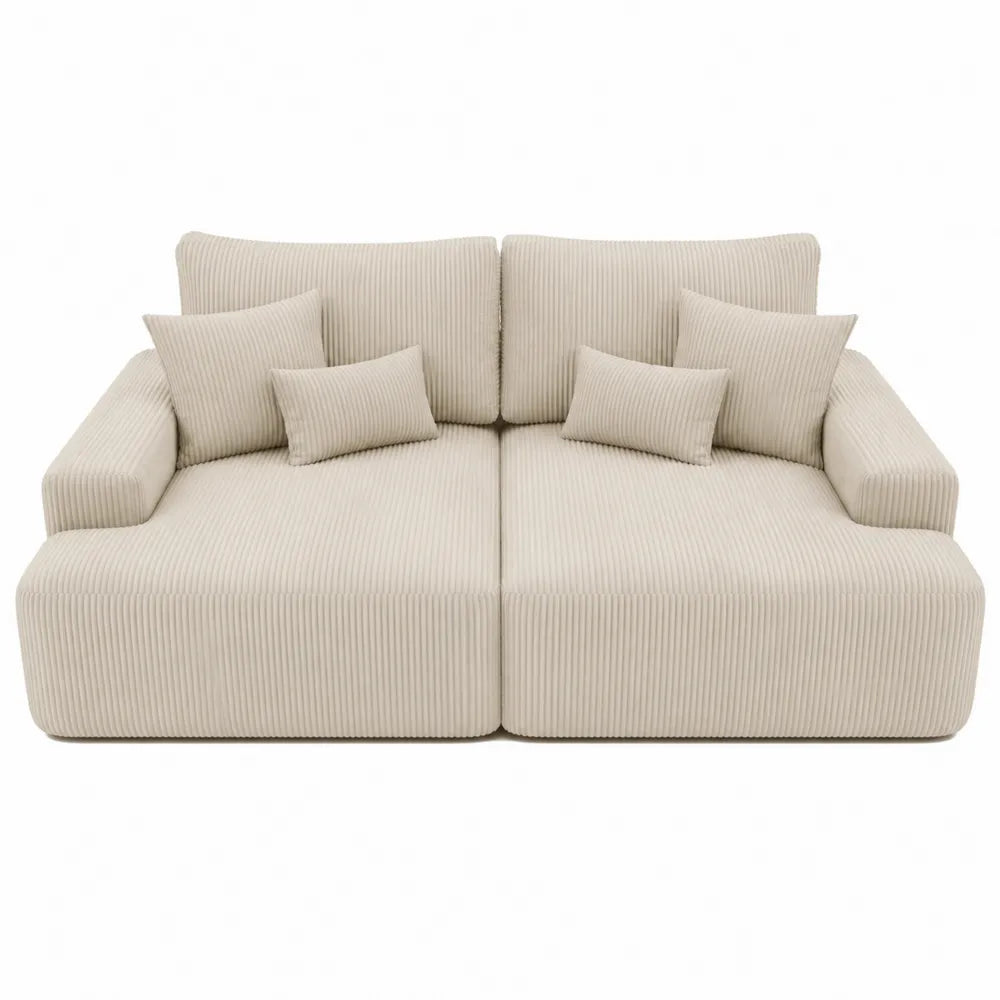 Modułowa sofa z sztruksu beżowa z poduszkami