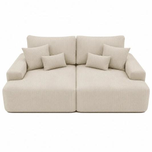 Modułowa sofa z sztruksu beżowa z poduszkami