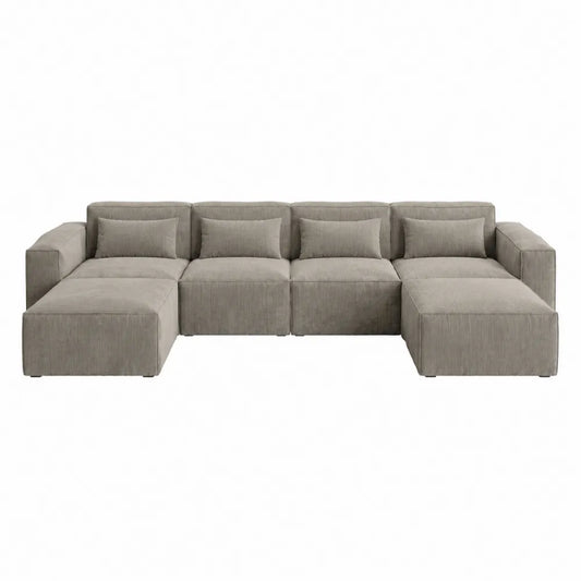 Modułowa sofa narożna z tkaniny sztruksowej beżowa 320 cm