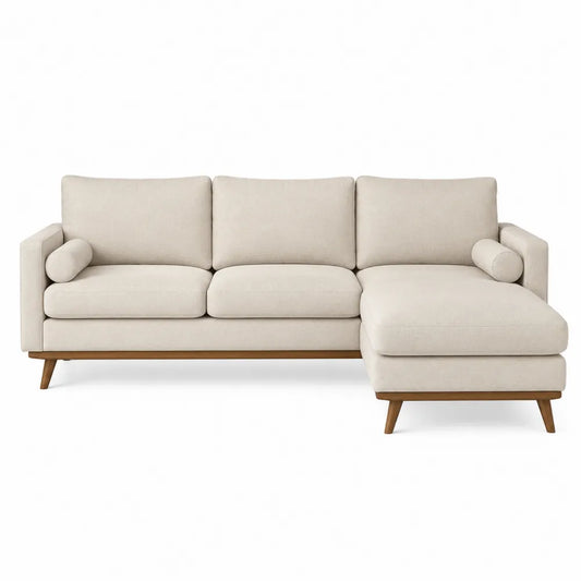 Beżowa sofa modułowa z szezlongiem dębowa
