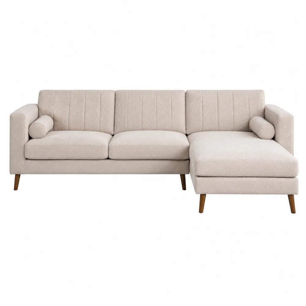 Sofa narożna beżowa tkanina, szerokość 250 cm