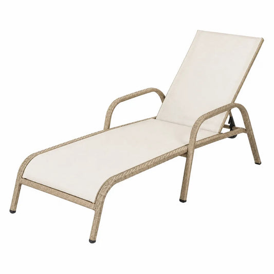 Leżak ogrodowy technorattan stal poliestrowy beżowy 200 cm x 64 cm x 32 cm