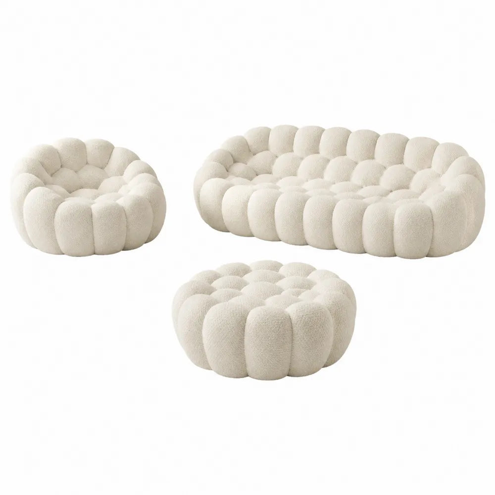 Zestaw Sofa Modułowa Bouclé Kremowa 3-częściowy