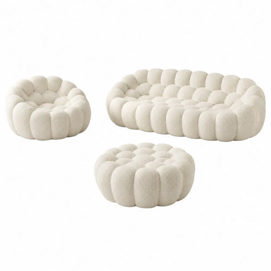Zestaw Sofa Modułowa Bouclé Kremowa 3-częściowy