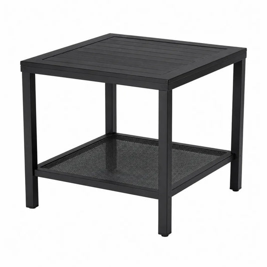 Stolik ogrodowy metalowy czarny 45cm z półką