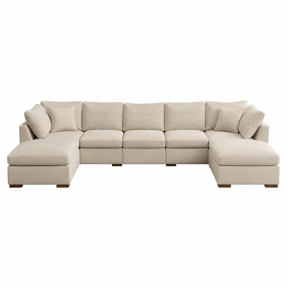 Modułowa sofa narożna 6-osobowa z tkaniny beżowa