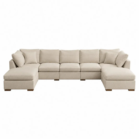 Modułowa sofa narożna 6-osobowa z tkaniny beżowa